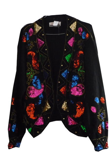 Mon coup de cœur :  veste noire brodée en sequins colorés 10€