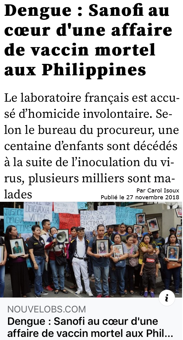 dengue sanofi vaccin mortel